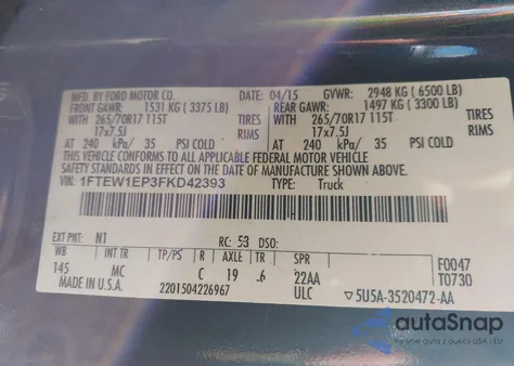 2015 Ford F150 Xlt from USA, damaged, VIN 1FTEW1EP3FKD42393